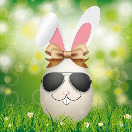 Natural easter eggs with hare face, sunglasses and ears ribbon. Eps 10 vector file.のイラスト素材