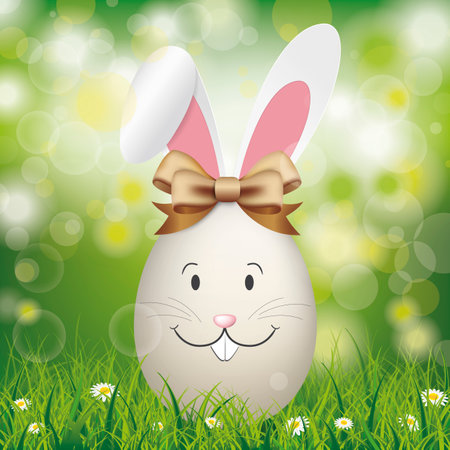 Natural easter eggs with funny face and hare ears. Eps 10 vector file.のイラスト素材