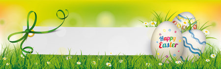 Easter bann with Easter eggs in the meadow. Eps 10 vector file.のイラスト素材