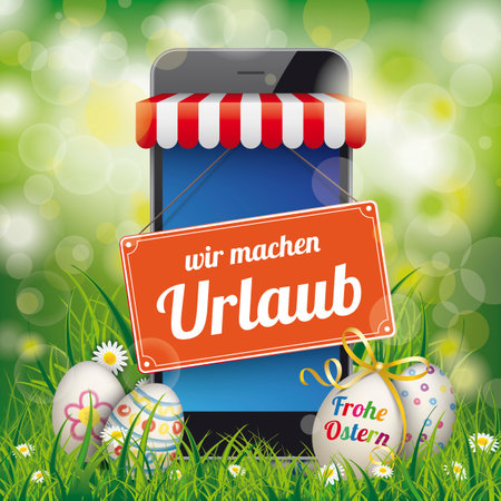 German text Wir machen Urlaub, translate We go on vacation.  Eps 10 vector file.のイラスト素材