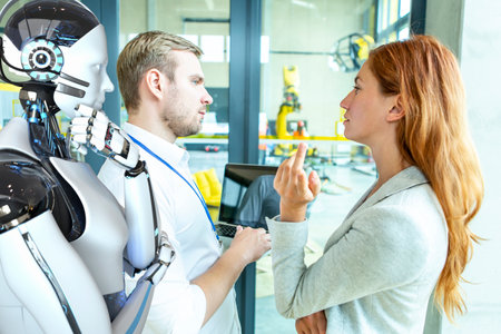 Engineer and AI works together with industrial robotics.の写真素材