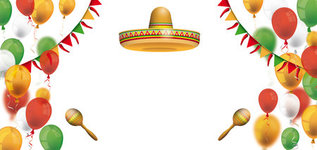 Banner for the Cinco de Mayo, with sombrero, maracas and balloons. Eps 10 vector file.のイラスト素材