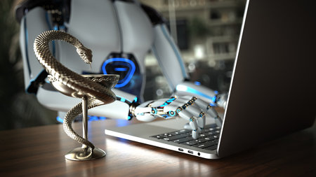 Humanoid robot works as an assistant in a medical office. 3d illustration.の写真素材
