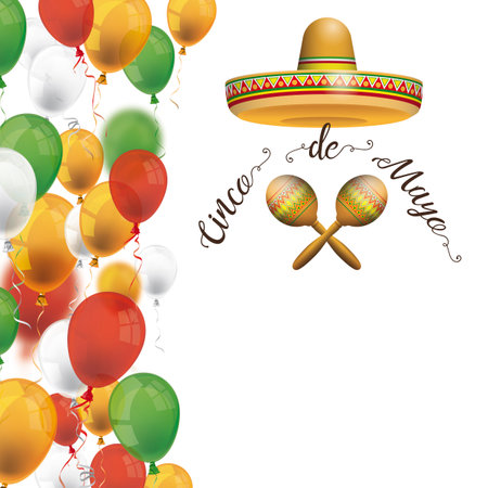 A cover for Cinco de Mayo with sombrero, maracas and balloons. Eps 10 vector file.のイラスト素材