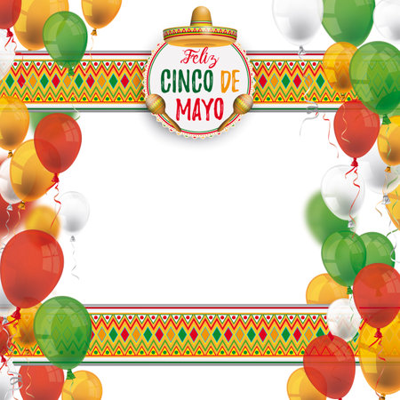 A cover for Cinco de Mayo with balloons and mexican ornaments. Eps 10 vector file.のイラスト素材