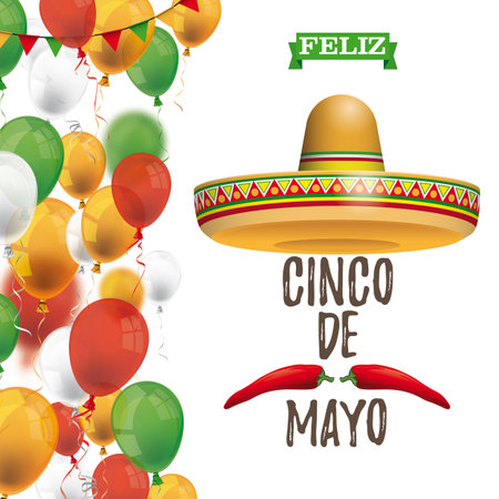 A cover for Cinco de Mayo with colored balloons and buntings. Eps 10 vector file.のイラスト素材