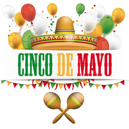 A cover for Cinco de Mayo with colored balloons and buntings. Eps 10 vector file.のイラスト素材