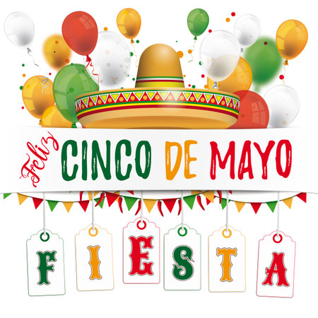 A cover for Cinco de Mayo with colored balloons and buntings. Eps 10 vector file.のイラスト素材
