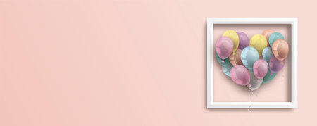 White frame with a balloon heart on the pink background. Eps 10 vector file.のイラスト素材