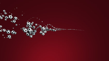 Classic footballs on a red background. 3d illustration.の写真素材