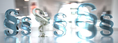Asclepius staff between the  paragraphs. 3d illustration.の写真素材