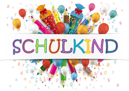 German text Schulkind, translate Schoolkid. Eps 10 vector file.のイラスト素材