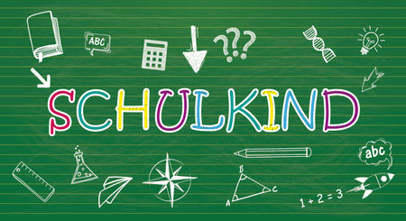 German text Schulkind, translate Schoolkid. Eps 10 vector file.のイラスト素材