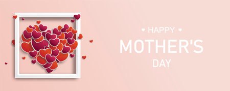 A banner with hearts in the frame and the text Happy Mothers Day. Eps 10 vector file.のイラスト素材