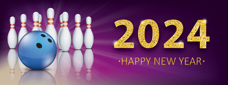 Bowling game for the New Year 2024 bowling eve.のイラスト素材
