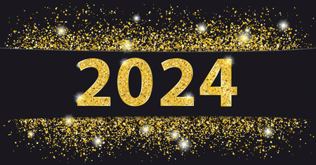 Black paper banner with golden sand and text 2024.  Eps 10 vector file.のイラスト素材