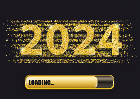 Golden confetti with the text 2024 and loading progress bar.のイラスト素材