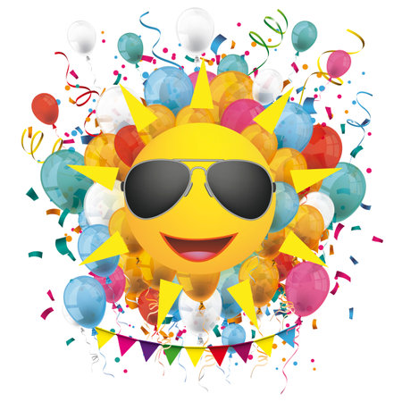 Cool sun with colored balloon on the white background. Eps 10 vector file.のイラスト素材