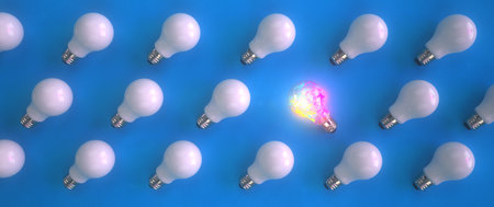 One out unique idea light bulb concept. 3d illustration.の写真素材
