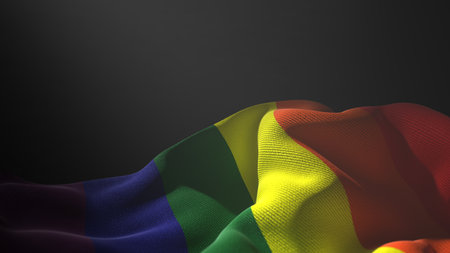 A rainbow flag in the dark. 3d illustration.の写真素材