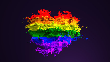 A liquid rainbow heart in the dark. 3d illustration.の写真素材