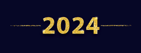 Header with the golden numbers 2024 on the dark blue background. Eps 10 vector file.のイラスト素材