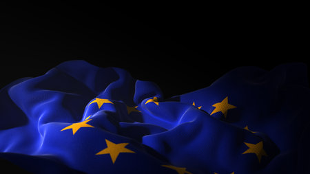 The EU flag wafting in the wind. 3d illustration.の写真素材