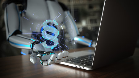 Humanoid robot works as an assistant in a law firm. 3d illustration.の写真素材