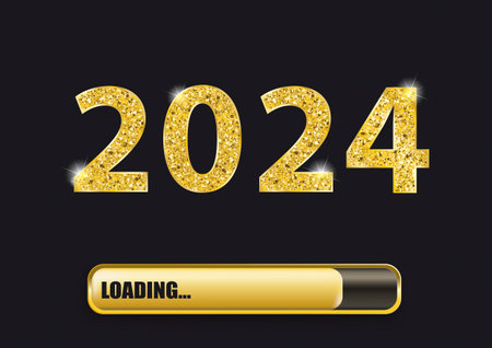 Golden text 2024 and loading progress bar. Eps 10 vector file.のイラスト素材