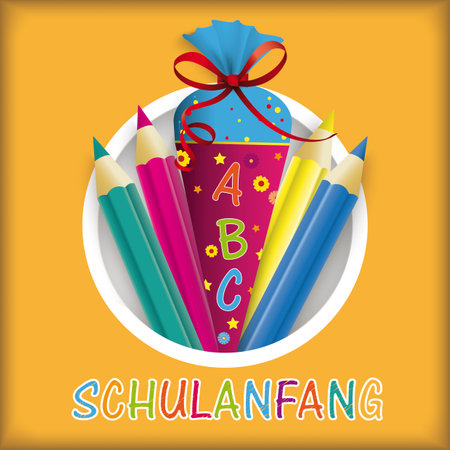 German text Schulanfang, translate Back to School. Eps 10 vector file.のイラスト素材