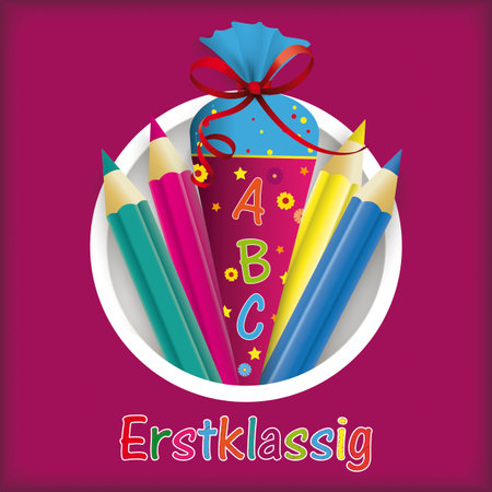 German text Erstklassig, translate First Grade. Eps 10 vector file.のイラスト素材