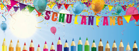 German text Schulanfang, translate Back to School. Eps 10 vector file.のイラスト素材