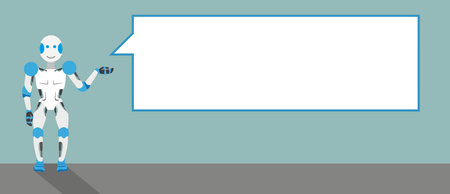 Robot cartoon with speech bubble on the gray background. Eps 10 vector file.のイラスト素材