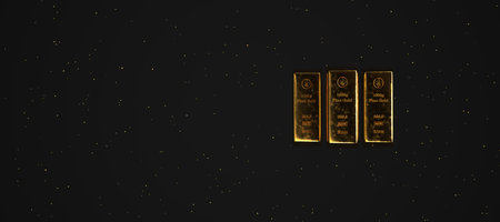 Fine gold bars on the dark background. 3d illustration.の写真素材