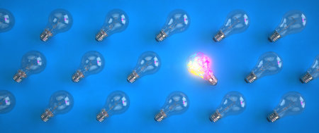 One out unique idea light bulb concept. 3d illustration.の写真素材