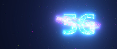 Text 5G on the blue background. 3d illustration.の写真素材