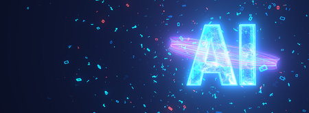 The word AI amid the floating bits. 3d illustration.の写真素材