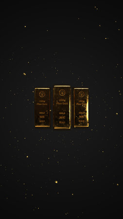 Fine gold bars on the dark background. 3d illustration.の写真素材