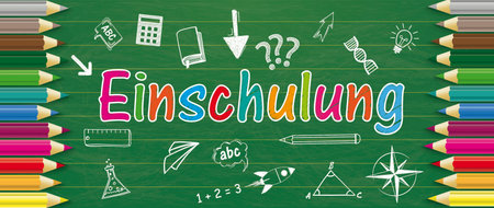 German text Einschulung, translate Enrollment. Eps 10 vector file.のイラスト素材