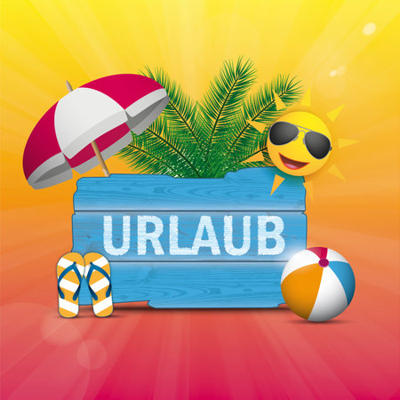 German text Urlaub, translate Vacation. Eps 10 vector file.のイラスト素材