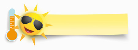 Funny sun with sunglasses and paper banner on the white background. Eps 10 vector file.のイラスト素材