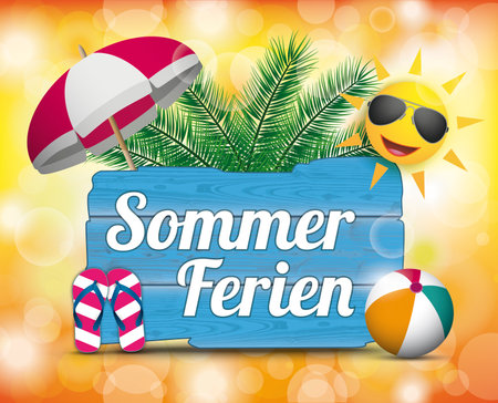 German text Sommerferien, translate Summer Holidays. Eps 10 vector file.のイラスト素材