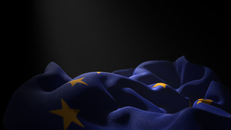 The EU flag wafting in the wind. 3d illustration.の写真素材