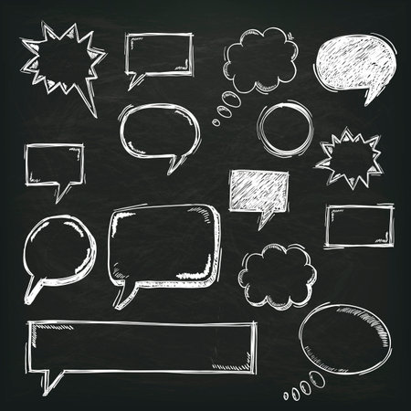 Blackboard with a set of white speech bubbles. Eps 10 vector file.のイラスト素材