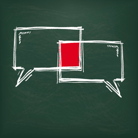 Blackboard with 2 white speech bubbles. Eps 10 vector file.のイラスト素材