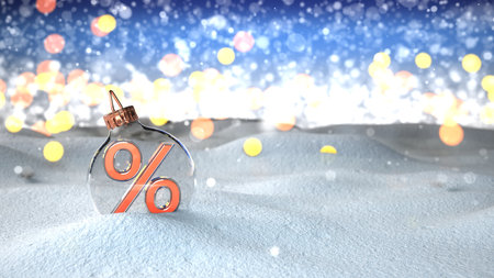 A percent in the Christmas tree globe in the snow. 3d illustration.の写真素材