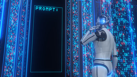 Humanoid robot thinks about the prompt. 3d illustration.の写真素材