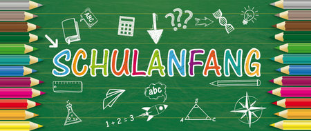 German text Schulanfang, translate Back To School. Eps 10 vector file.のイラスト素材