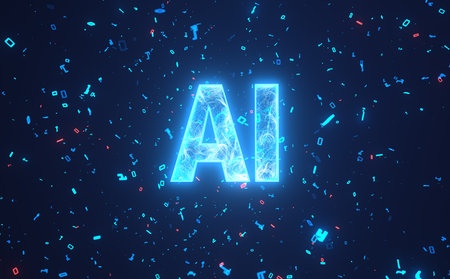The word AI amid the floating bits. 3d illustration.の写真素材