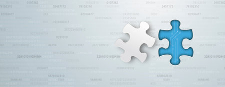 Puzzle hole with paper puzzle on the gray background. Eps 10 vector file.のイラスト素材